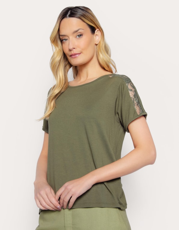 Blusa faixa ombro renda decote careca Verde medio