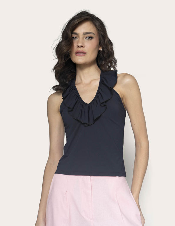 Blusa frente única babado Preto