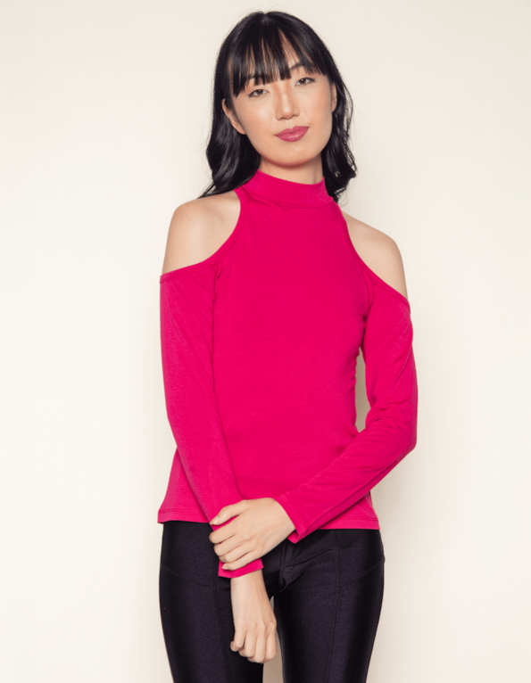 Blusa gola alta cut ombros Cereja escuro