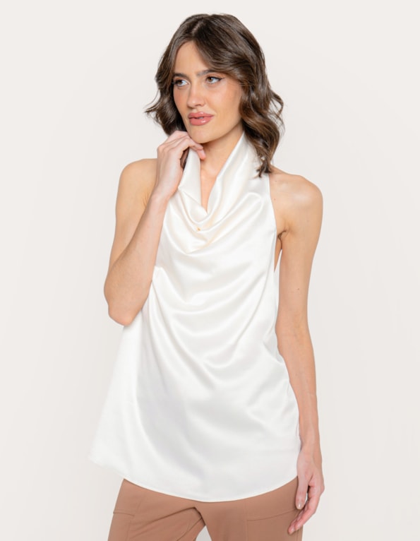 Blusa gola alta degagê cetim Off white