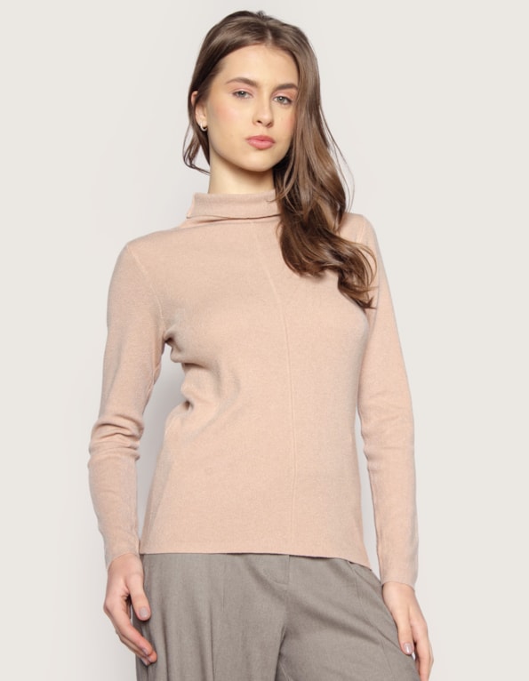 Blusa gola alta lisa Bege