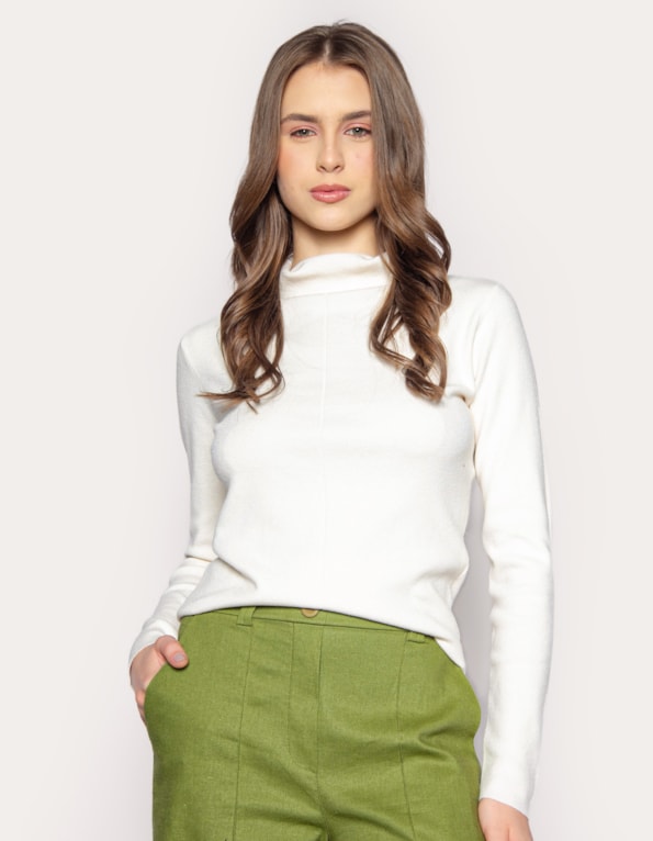 Blusa gola alta lisa Off white