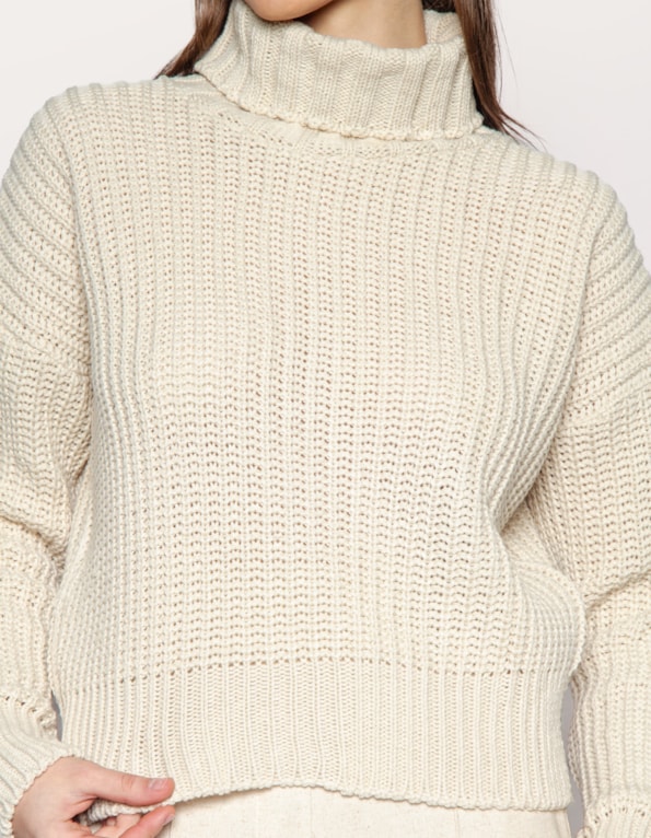 Blusa gola alta manga longa tricot Areia