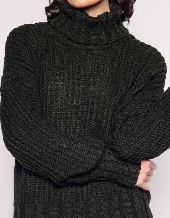 Blusa gola alta manga longa tricot Preto