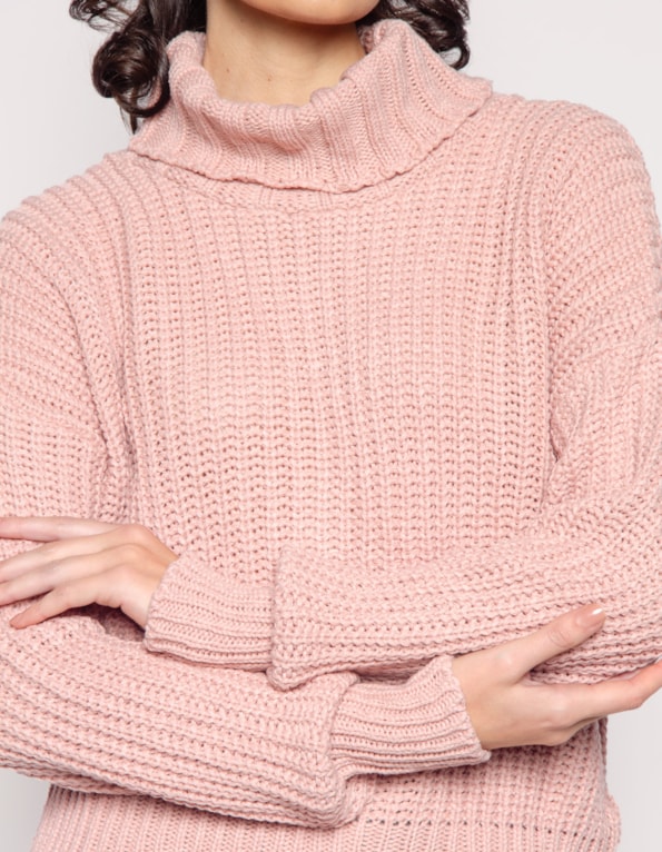 Blusa gola alta manga longa tricot Rosa