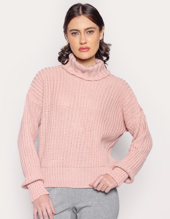 Blusa gola alta manga longa tricot Rosa