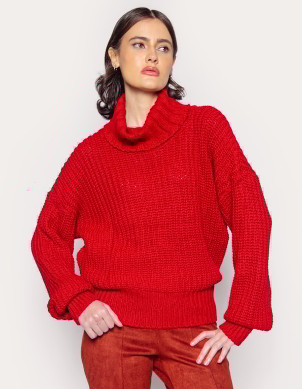 Blusa gola alta manga longa tricot Vermelho