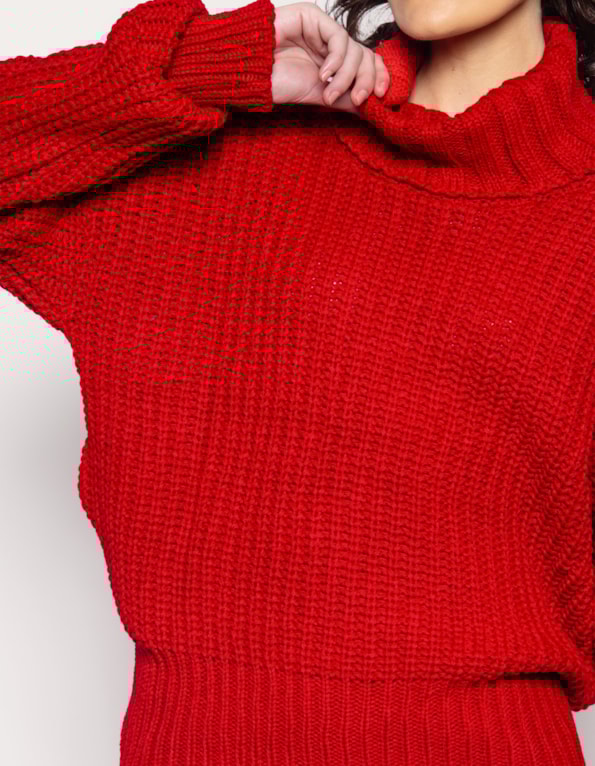 Blusa gola alta manga longa tricot Vermelho