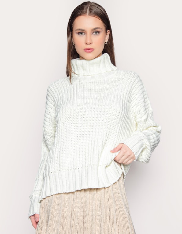 Blusa gola alta tricot abertura lateral Off white