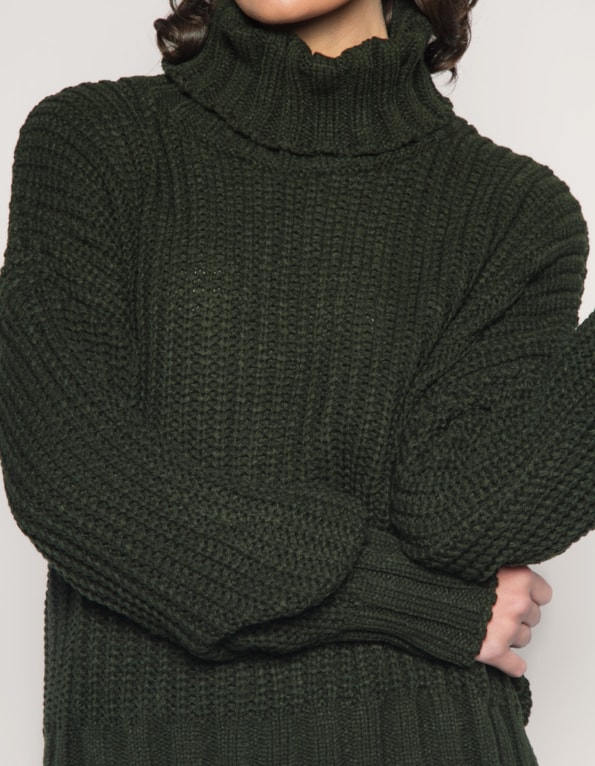 Blusa gola alta tricot abertura lateral Verde escuro