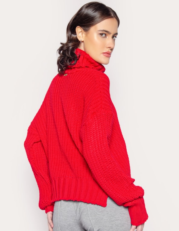 Blusa gola alta tricot abertura lateral Vermelho