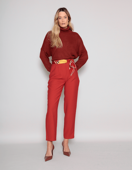 Blusa gola alta tricot Marrom