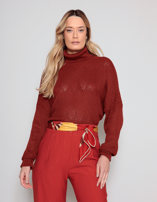 Blusa gola alta tricot Marrom