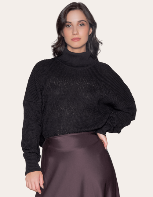Blusa gola alta tricot Preto