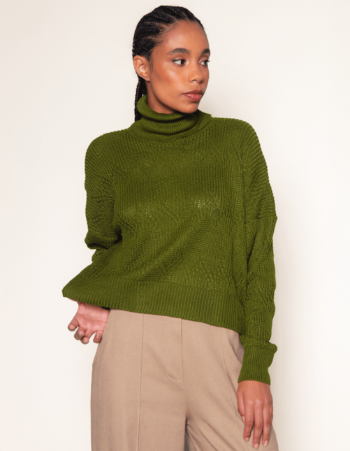 Blusa gola alta tricot Verde militar