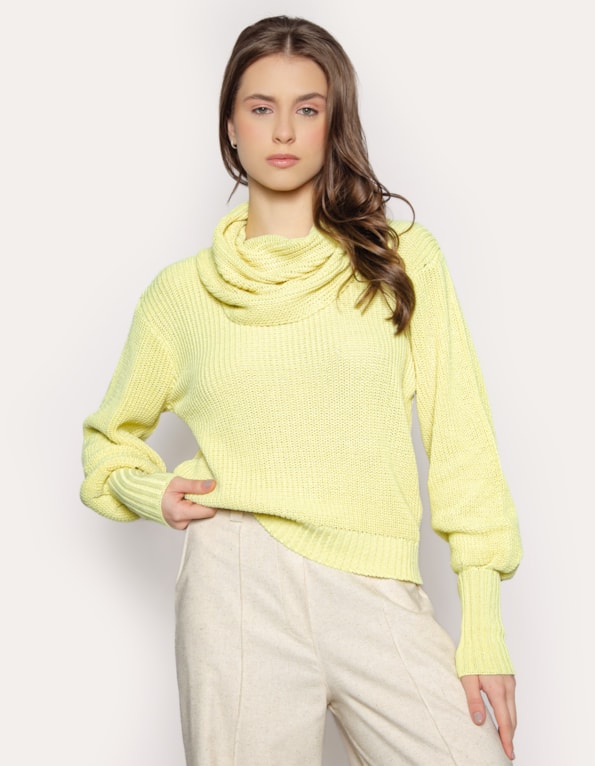 Blusa gola boba tricot manga longa Amarelo
