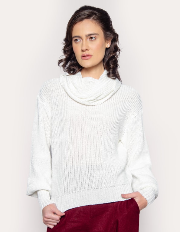Blusa gola boba tricot manga longa Off white