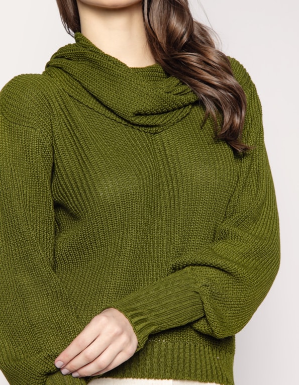 Blusa gola boba tricot manga longa Oliva