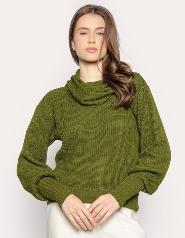 Blusa gola boba tricot manga longa Oliva