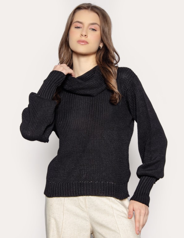 Blusa gola boba tricot manga longa Preto