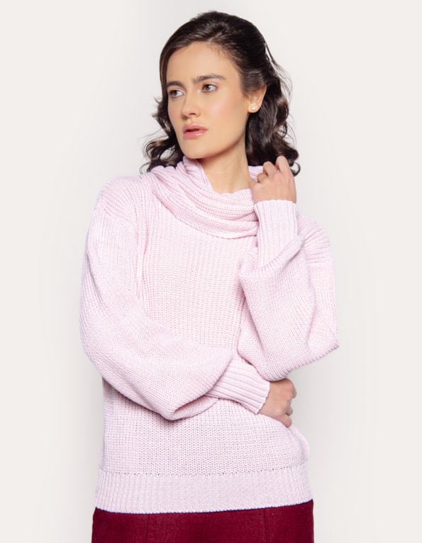 Blusa gola boba tricot manga longa Rosa