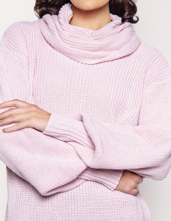 Blusa gola boba tricot manga longa Rosa