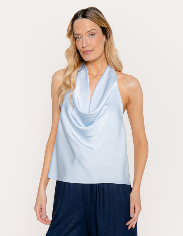 Blusa gola degagê acetinada Azul claro
