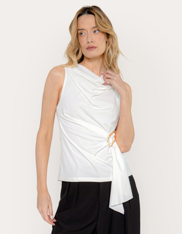 Blusa gola degage fivela lateral Off white