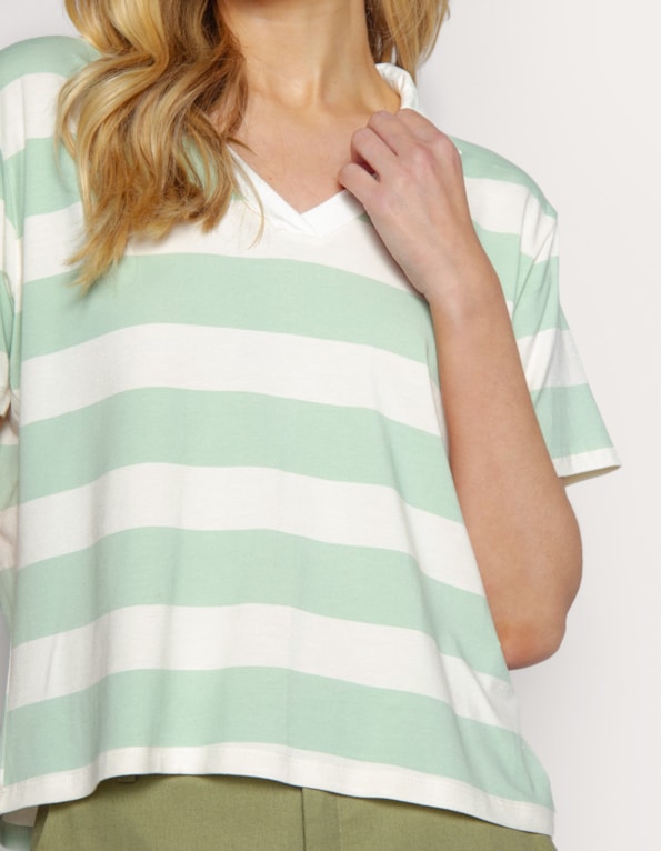 Blusa gola polo listrado Verde claro/off white