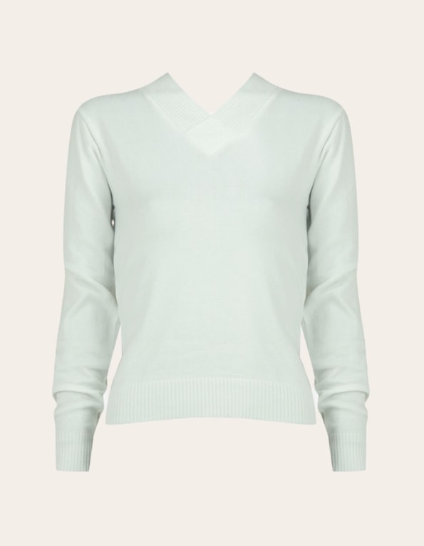 Blusa gola v tricot manga longa  Branco