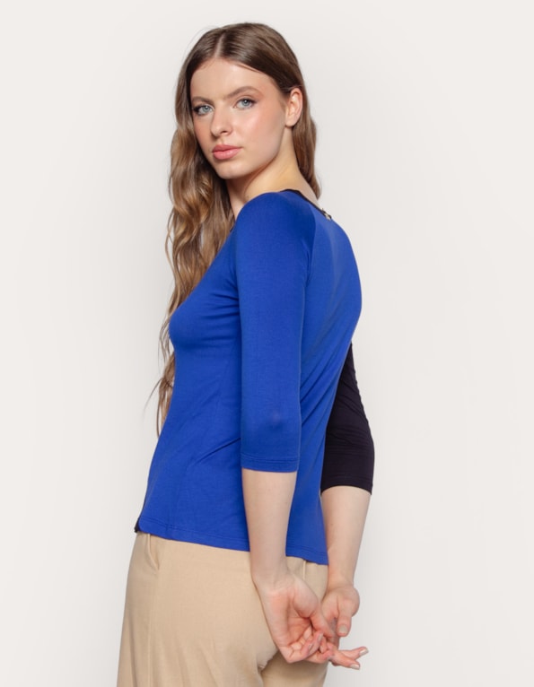 Blusa manga 3/4 bicolor Az klein/preto