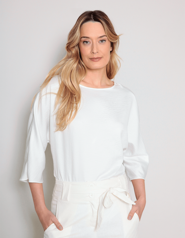 Blusa manga 3/4 cetim Off white
