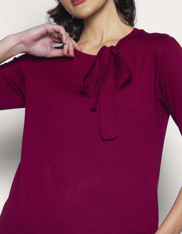 Blusa manga 3/4 laço gola Vinho