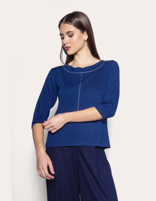 Blusa manga 3/4 pesponto Marinho