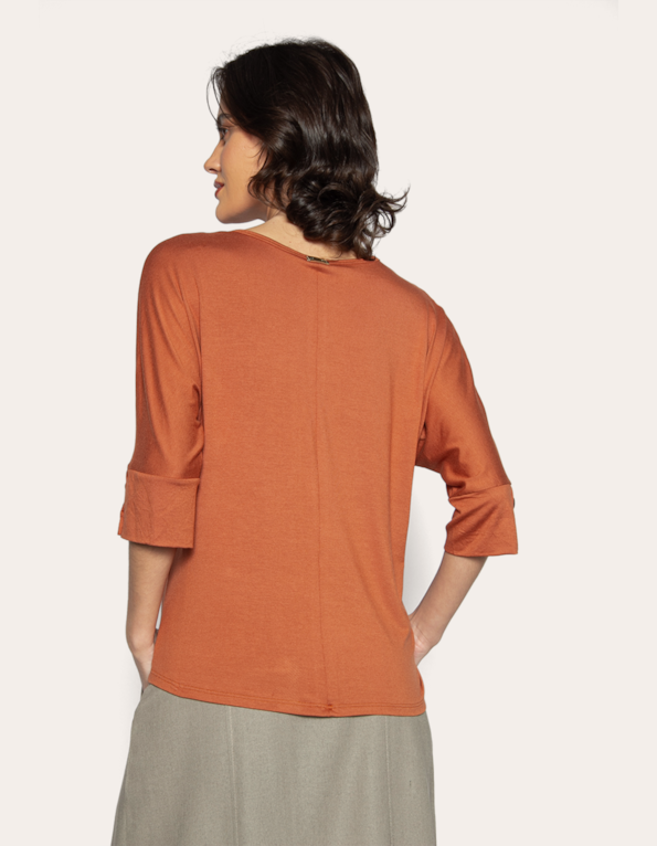 Blusa manga 3/4 punho botão lisa Terracota