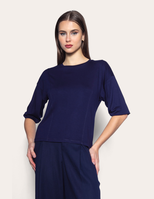 Blusa manga 3/4 punho elástico Marinho