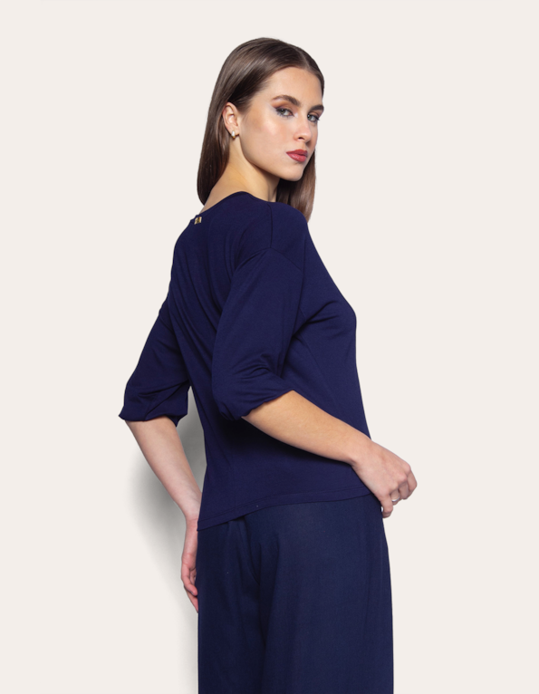 Blusa manga 3/4 punho elástico Marinho