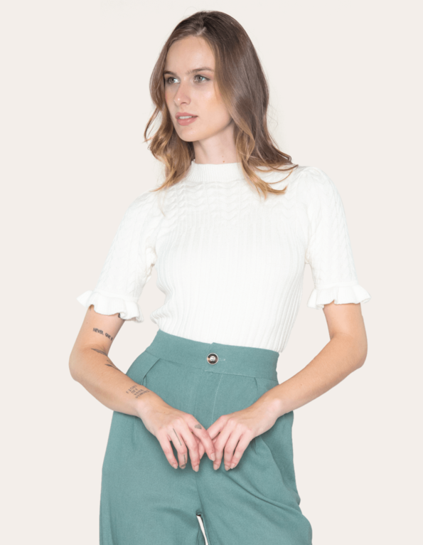 Blusa manga babado tricot Off white