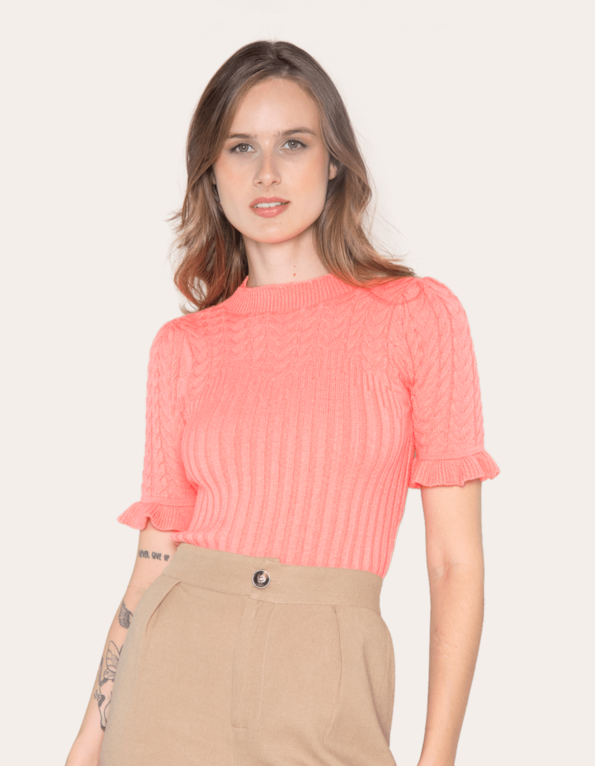 Blusa manga babado tricot Salmon
