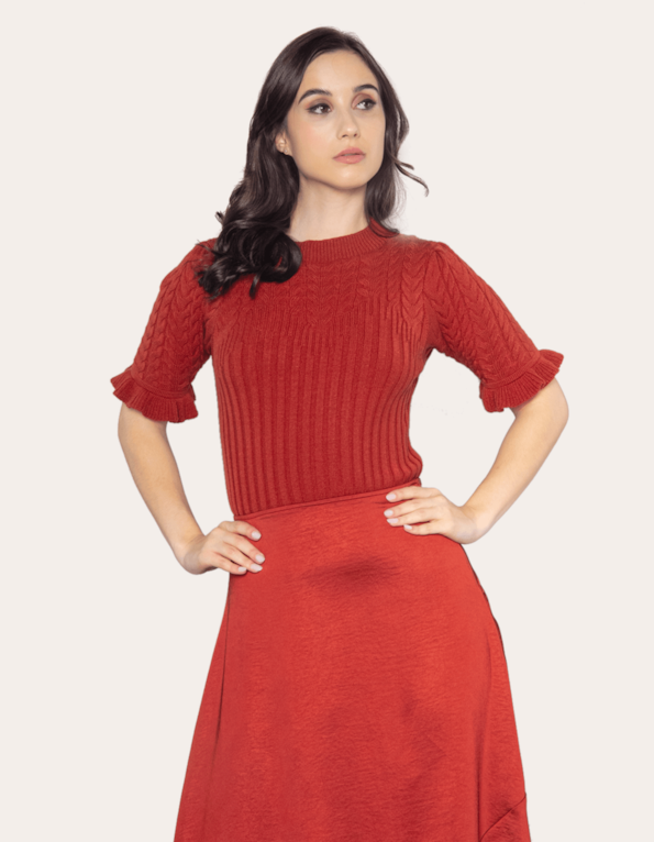 Blusa manga babado tricot Terracota