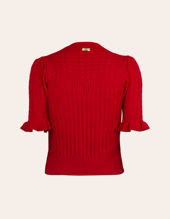 Blusa manga babado tricot Vermelho