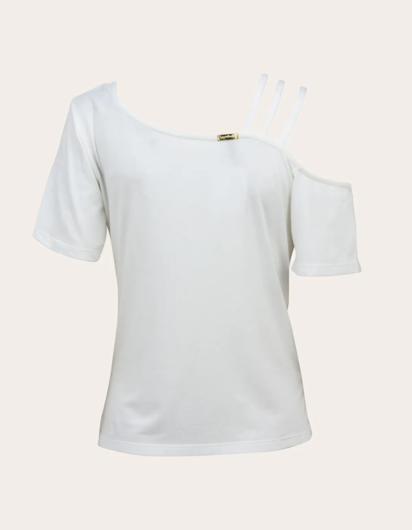Blusa manga curta 3 tiras 1 ombro Off white