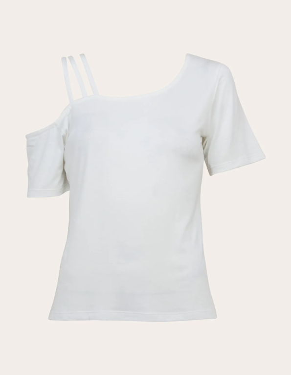 Blusa manga curta 3 tiras 1 ombro Off white