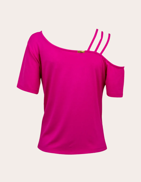 Blusa manga curta 3 tiras 1 ombro Pink amaranto