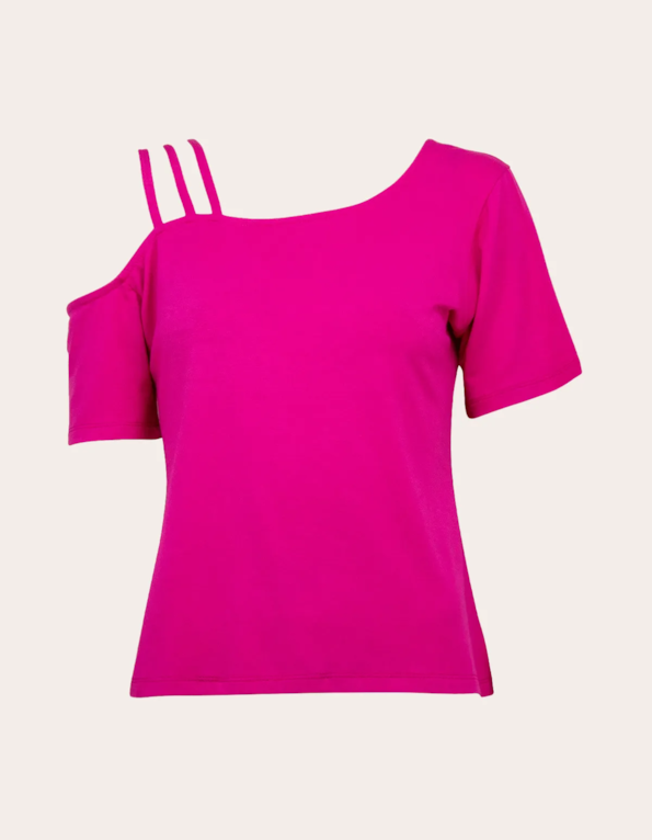 Blusa manga curta 3 tiras 1 ombro Pink amaranto