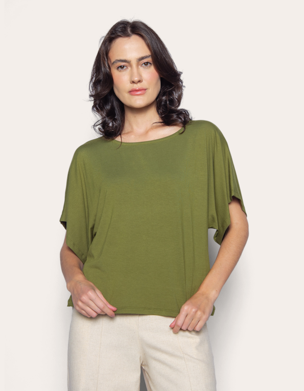 Blusa manga curta ampla Oliva medio