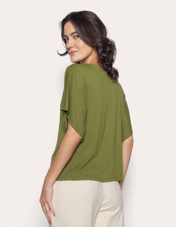 Blusa manga curta ampla Oliva medio