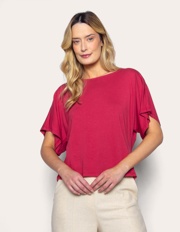 Blusa manga curta ampla Rosa escuro