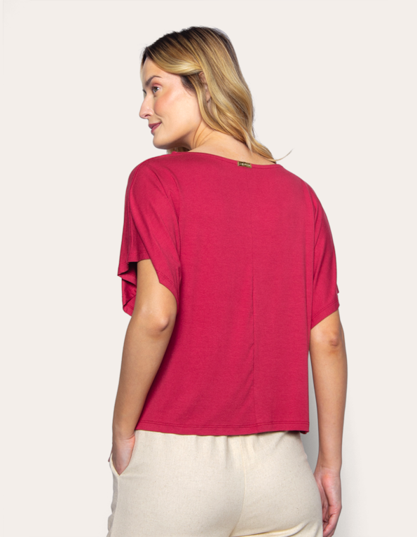 Blusa manga curta ampla Rosa escuro