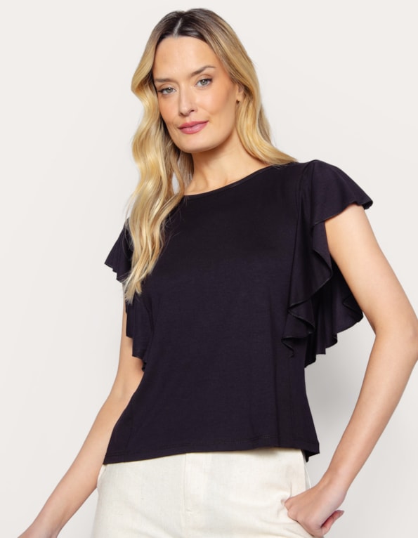 Blusa manga curta babado